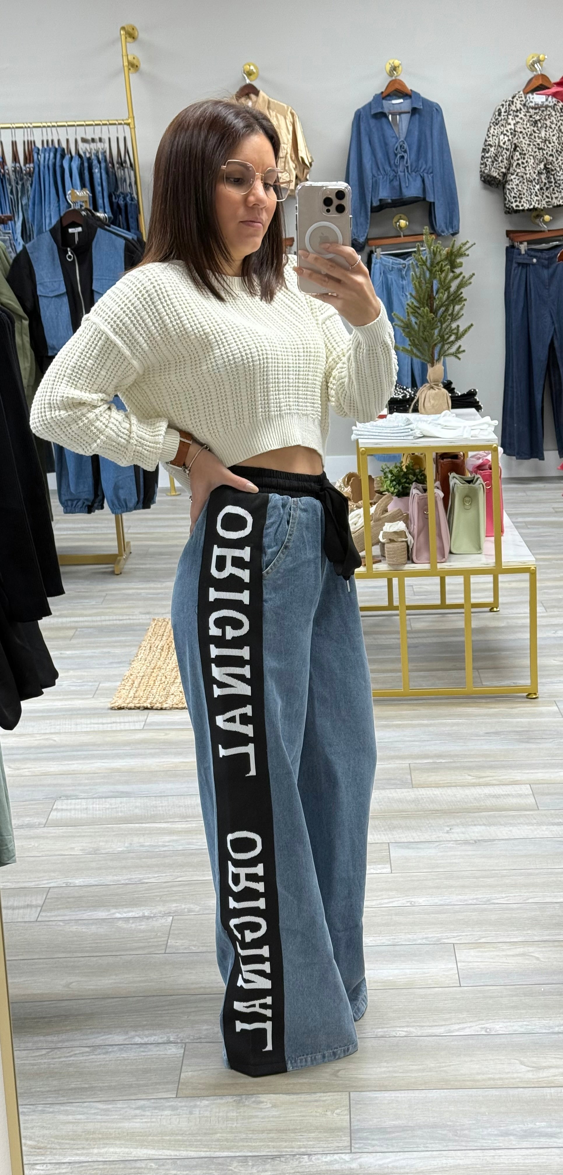 SUPER WIDE LEG ELASTIC WAIST JEAN