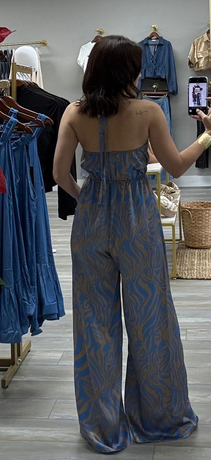 SKY LUXE SATIN TIE FRONT HALTER JUMPSUIT