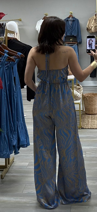 SKY LUXE SATIN TIE FRONT HALTER JUMPSUIT