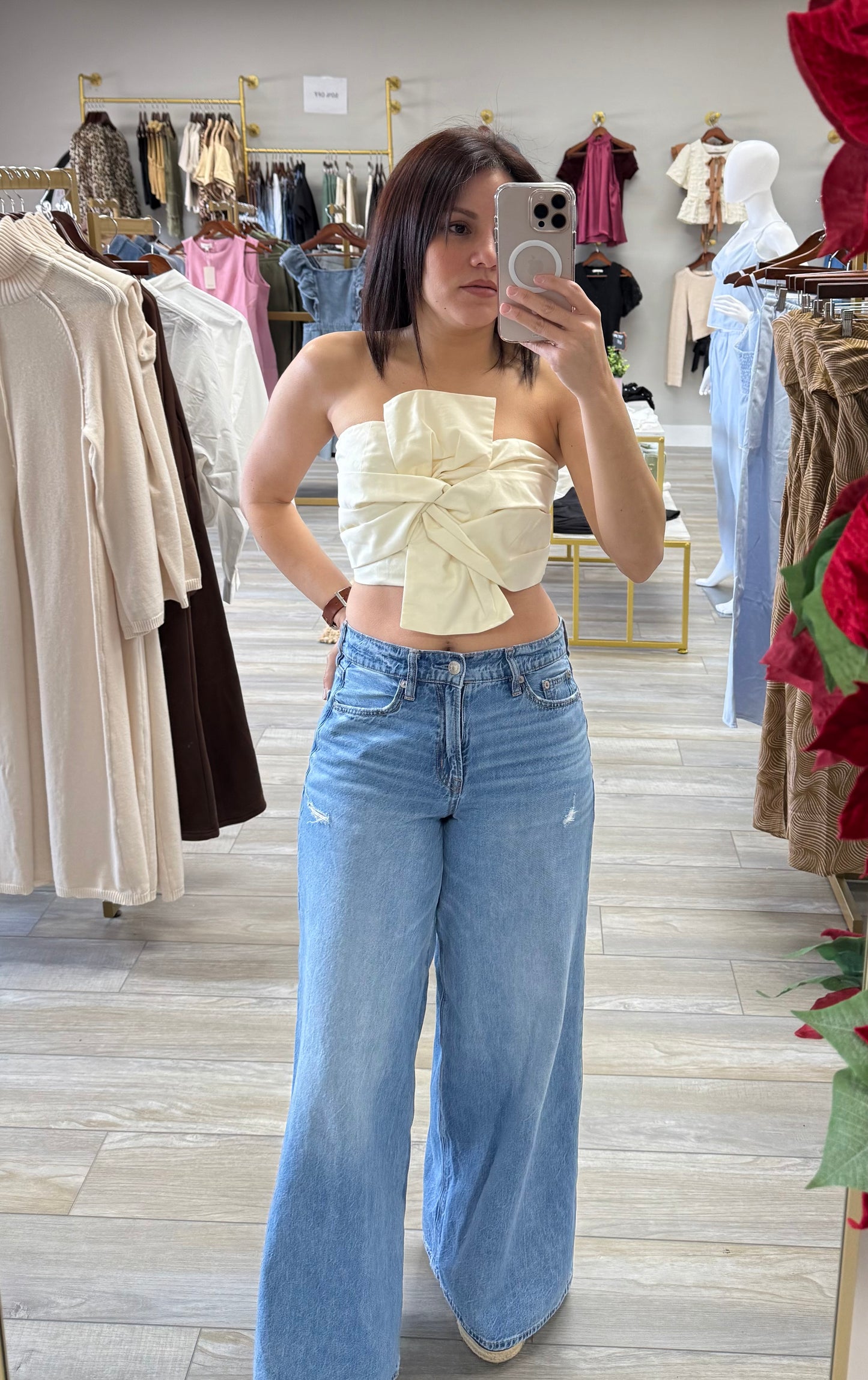 CREAM TWIST RIBBON COTTON TOP
