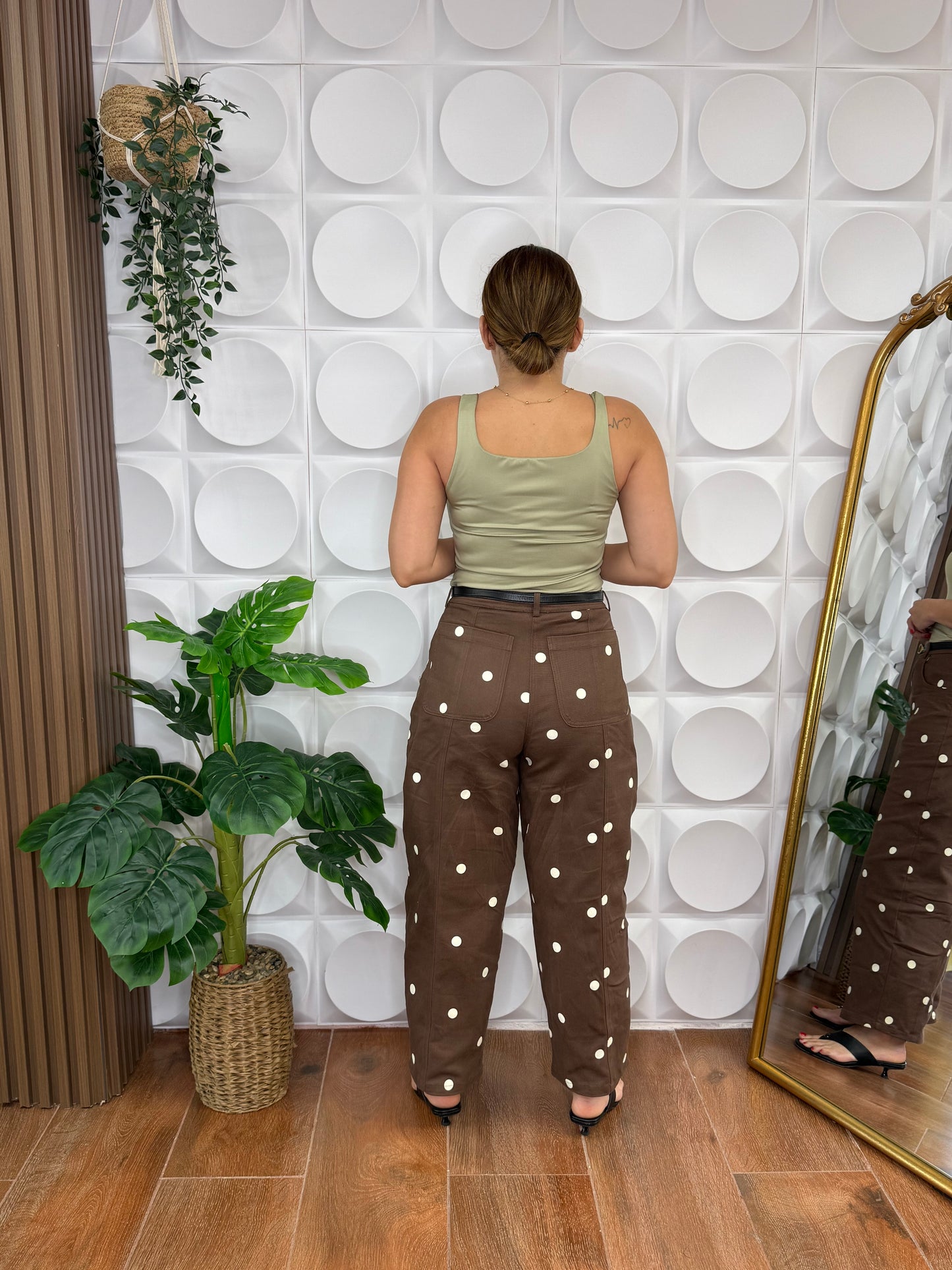 POLKA DOT BARREL PANT BROWN