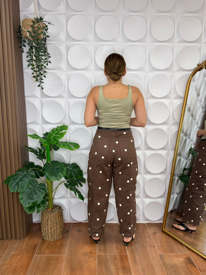 POLKA DOT BARREL PANT BROWN