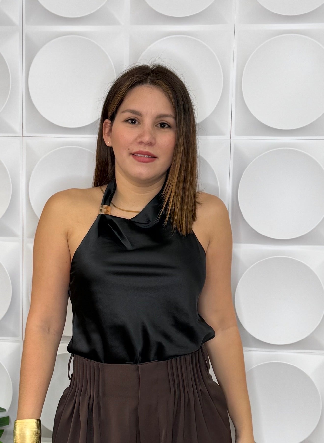 HALTER SATIN TOP OPEN BACK