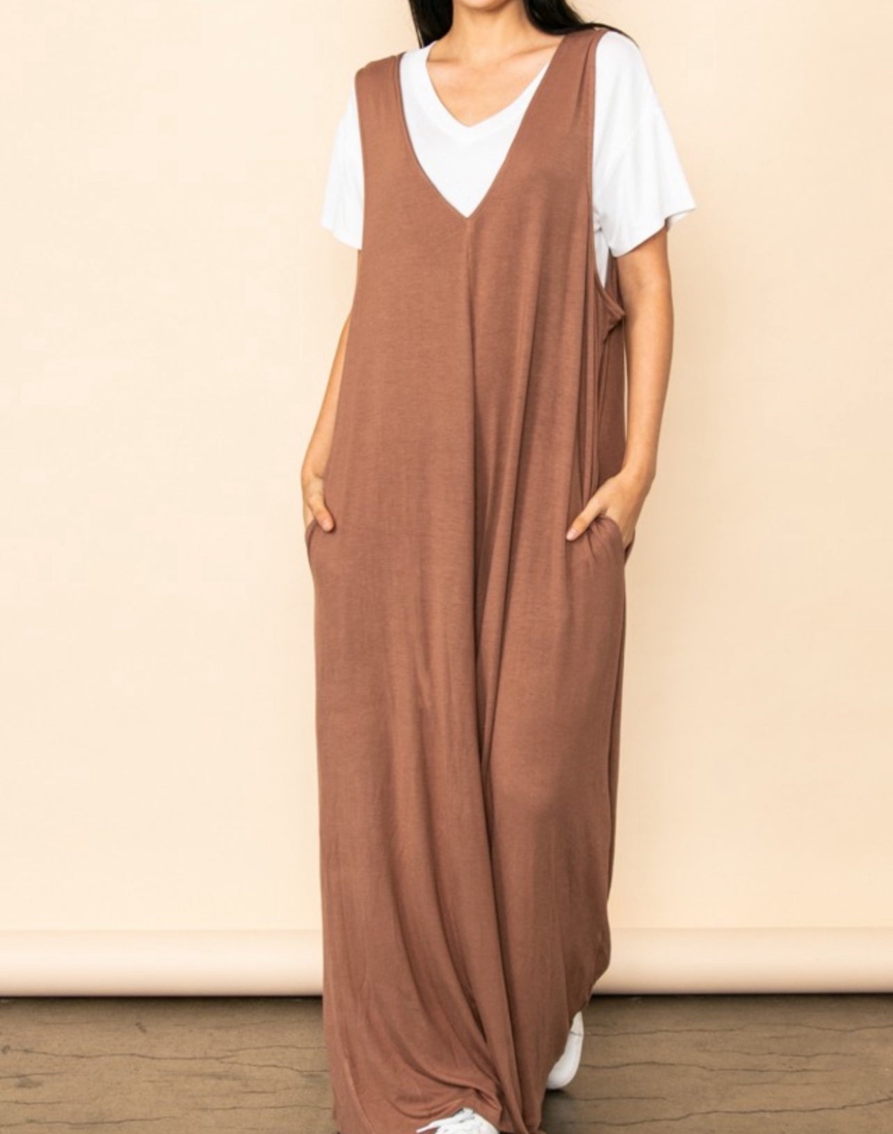 WIDE LEG JERSEY KNIT JUMPER JUMPSUIT