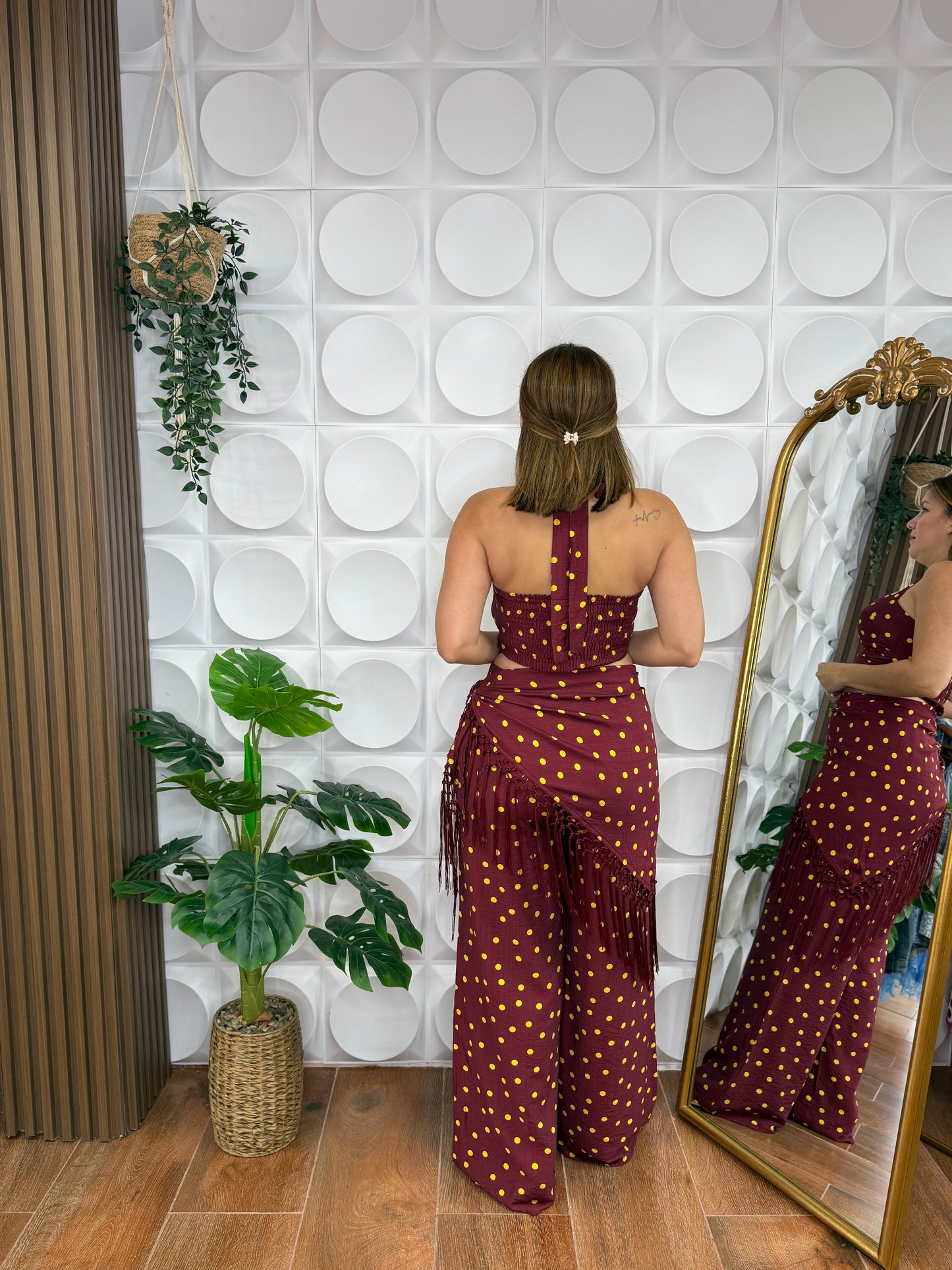 Burgundy Polka Dot 3-Piece Set