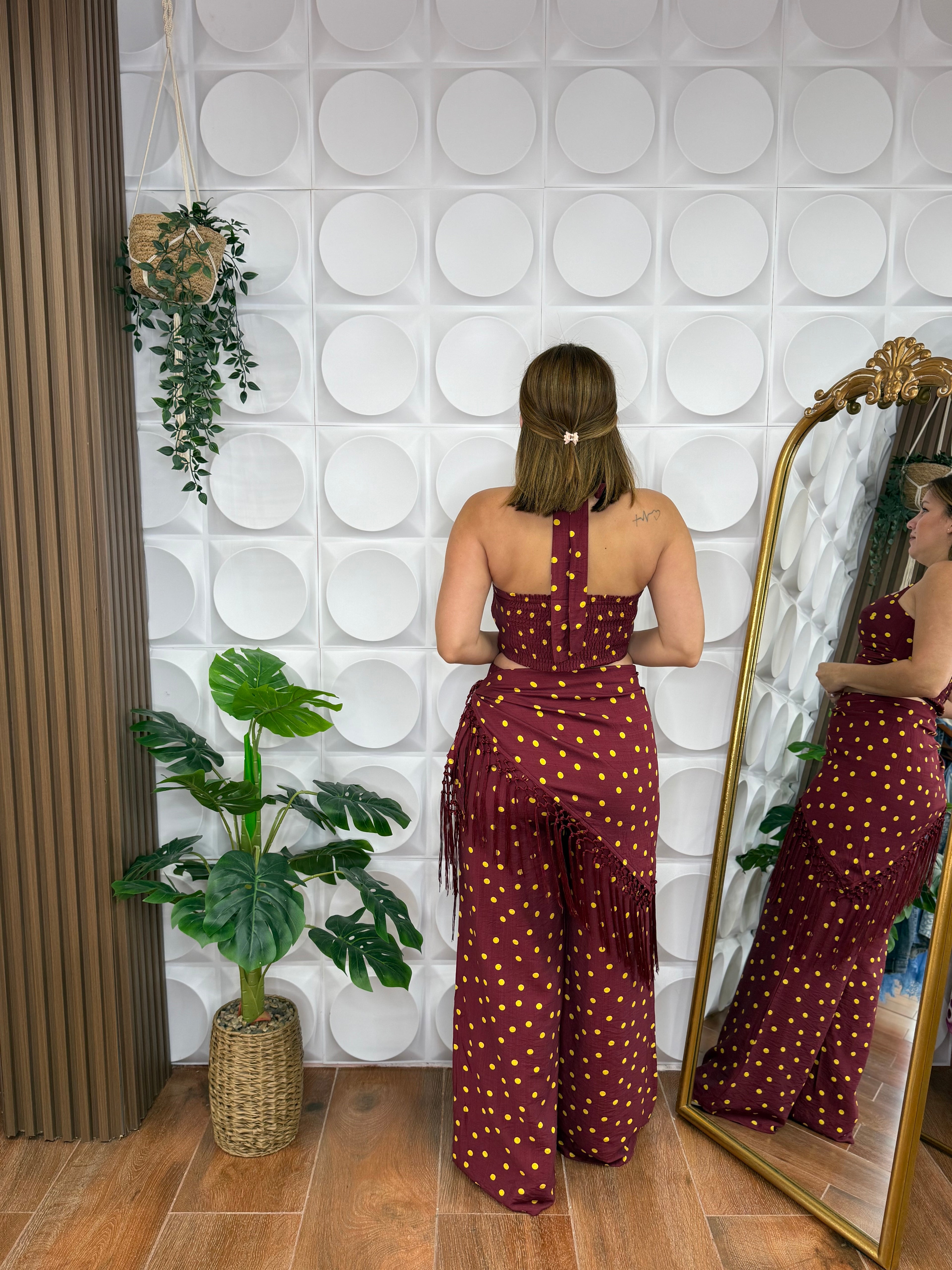 Burgundy Polka Dot 3-Piece Set