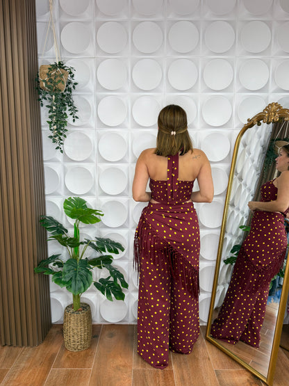 Burgundy Polka Dot 3-Piece Set