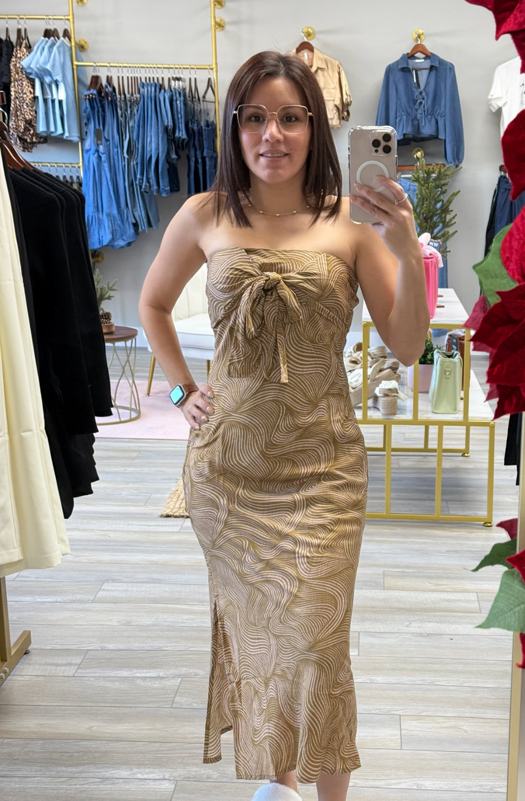STRAPPLES FRONT TIE MIDI DRESS