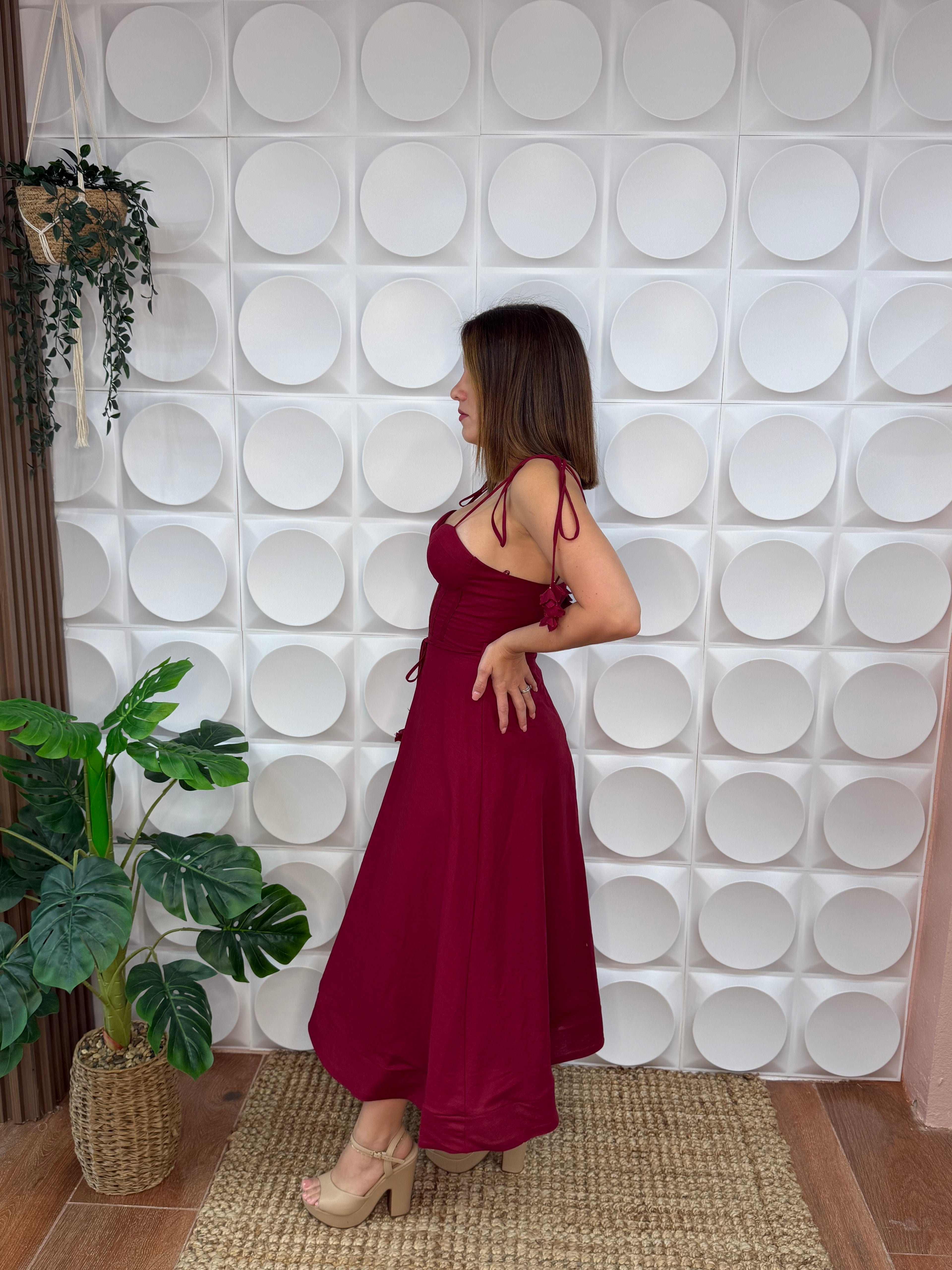 SAMIRA MIDI DRESS,WINE
