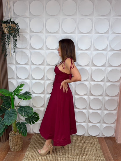 SAMIRA MIDI DRESS,WINE