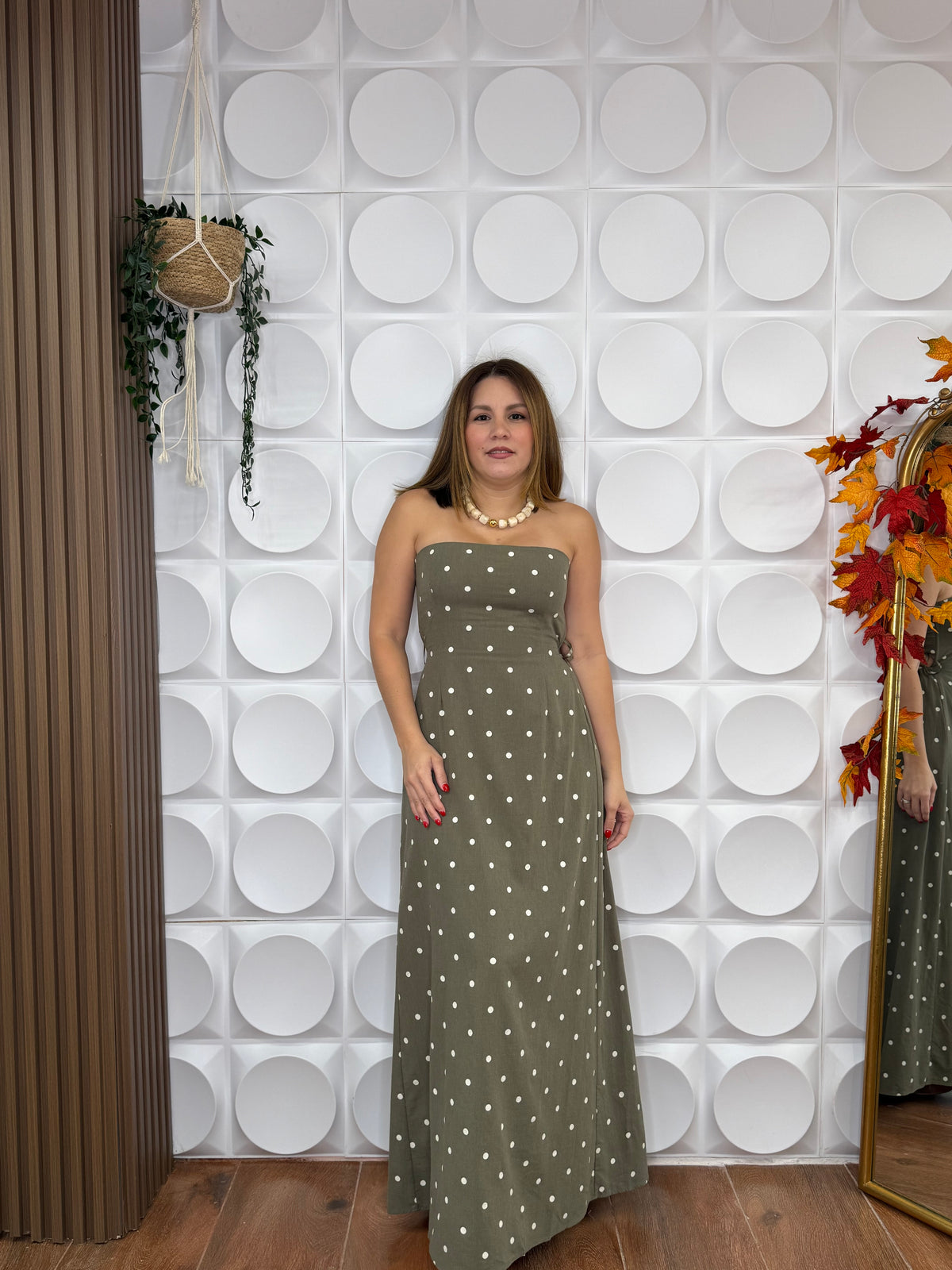 POLKA DOT MAXI DRESS OLIVE