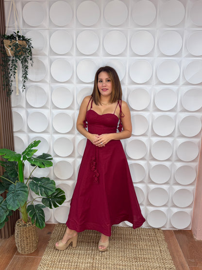 SAMIRA MIDI DRESS,WINE