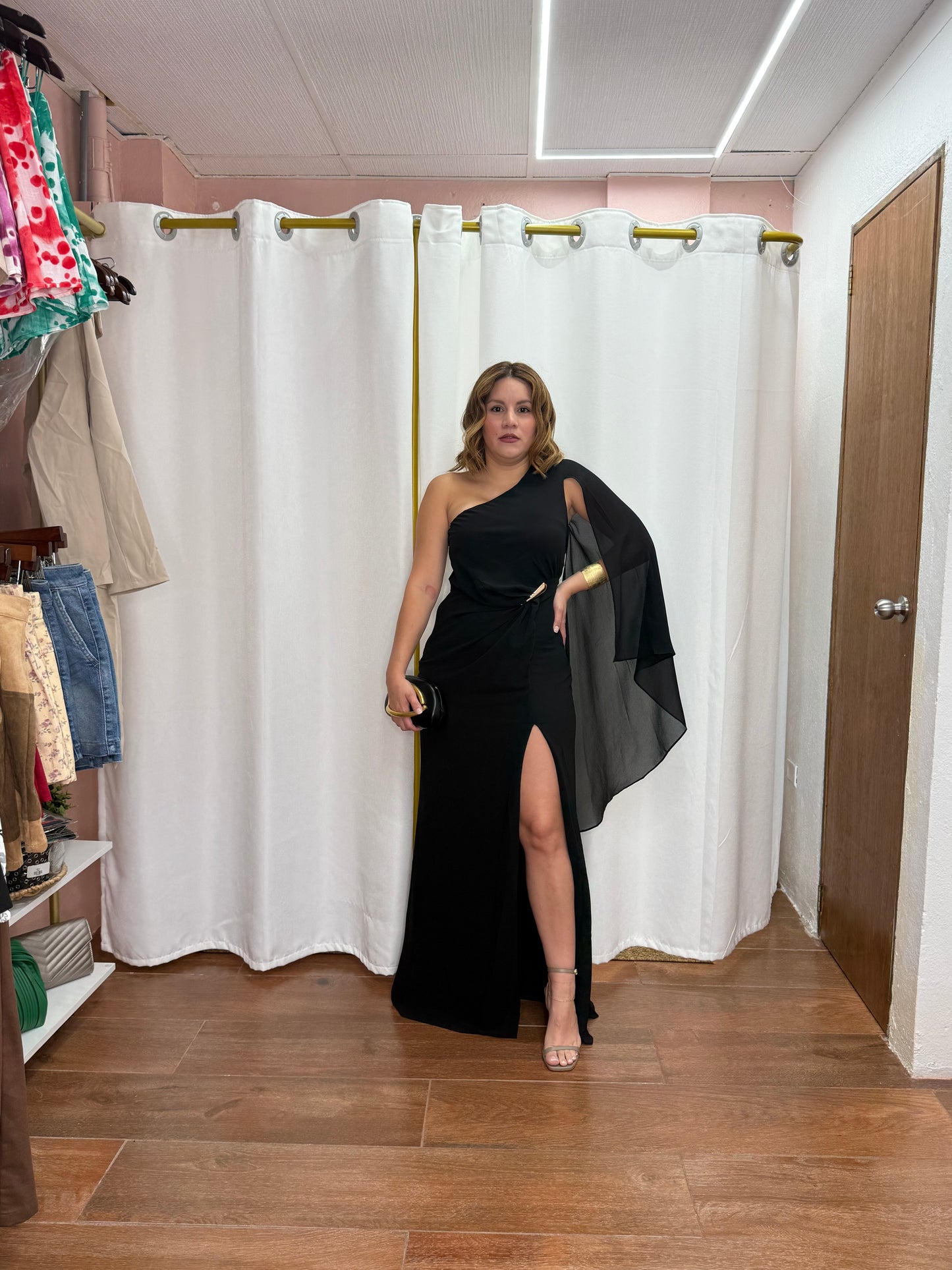 VELVET, ONE SHOULDER MAXI DRESS