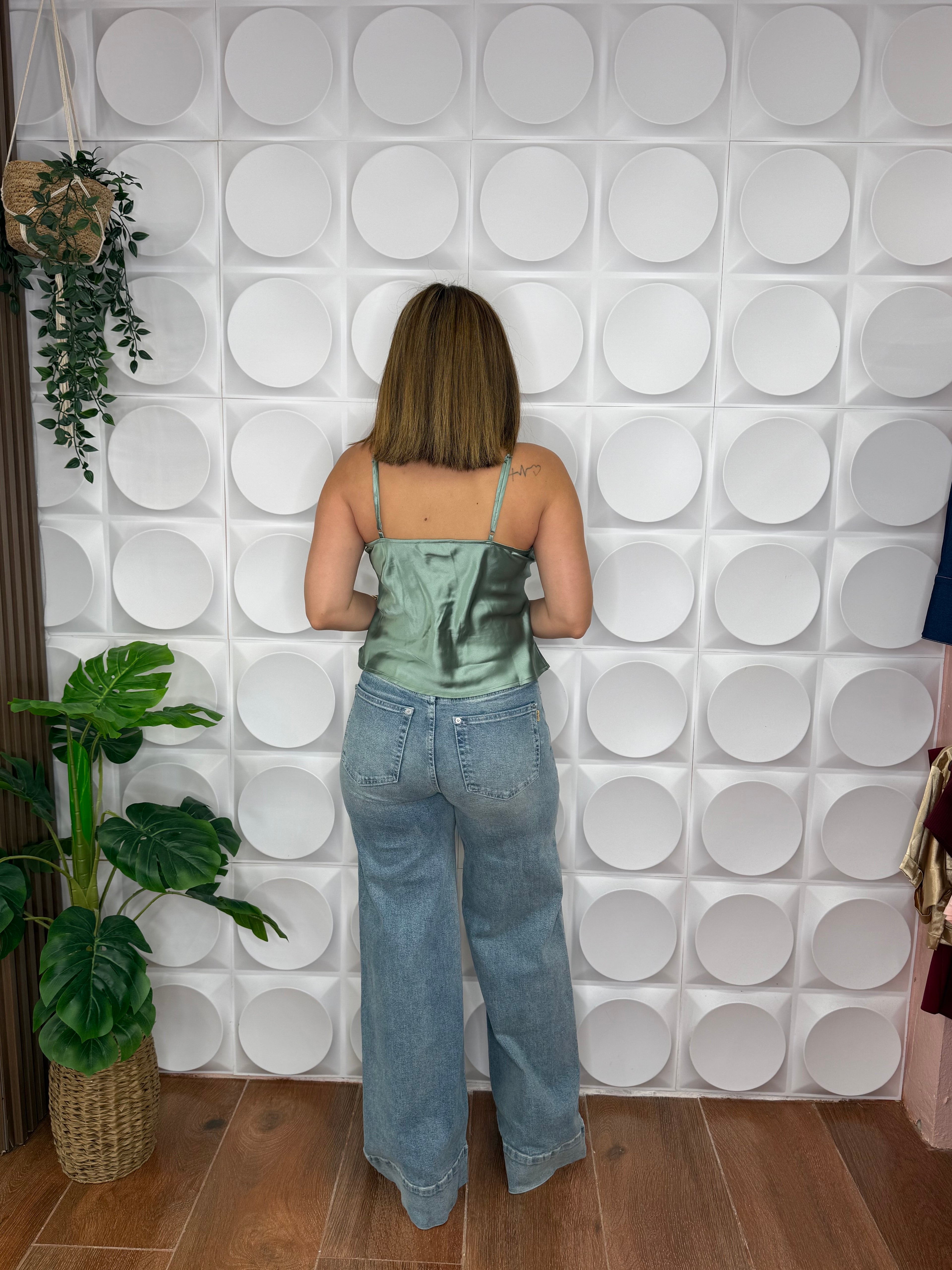 SAGE GREEN SATIN TOP