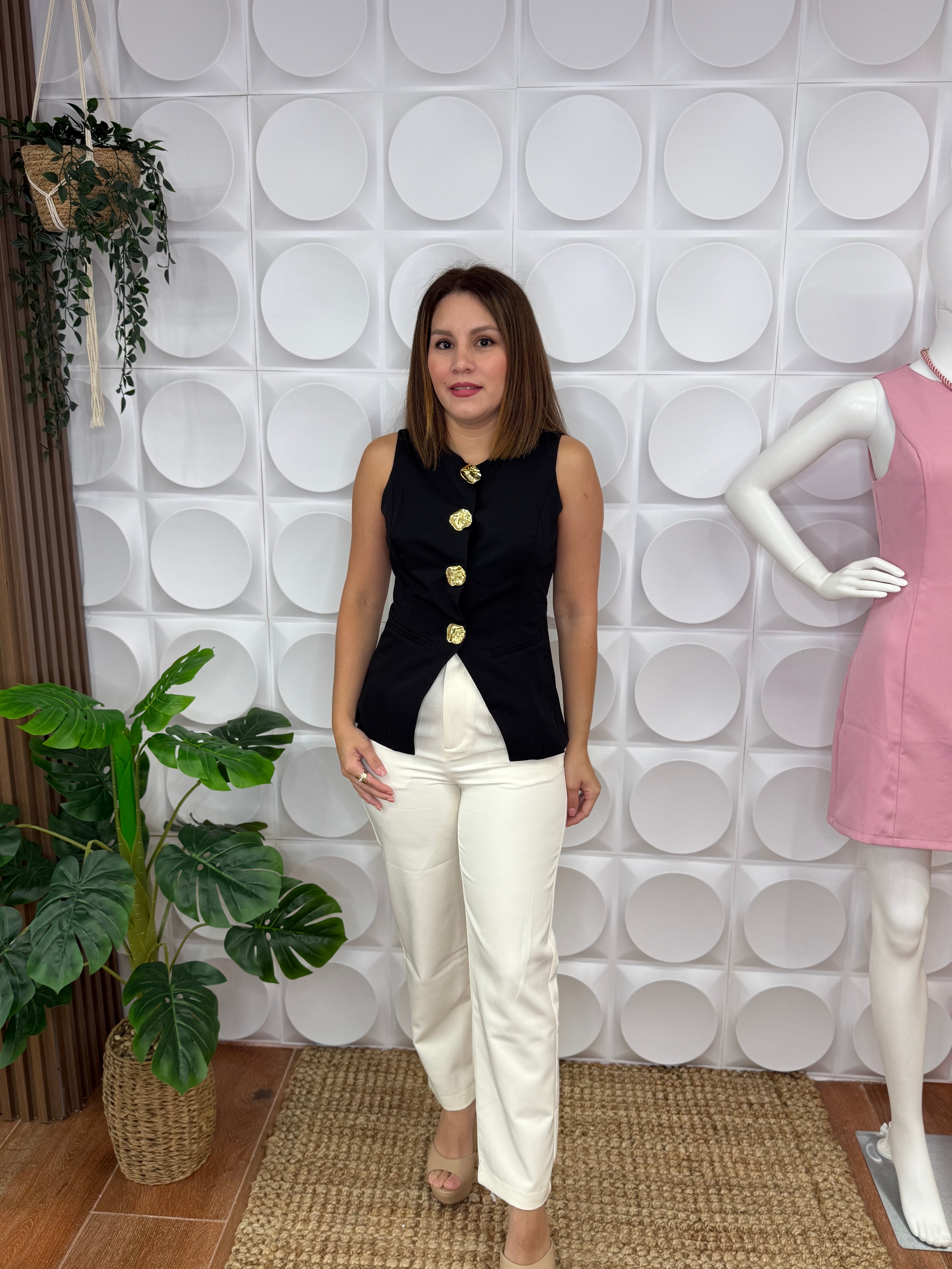 Luxe Gold Button Peplum Vest black