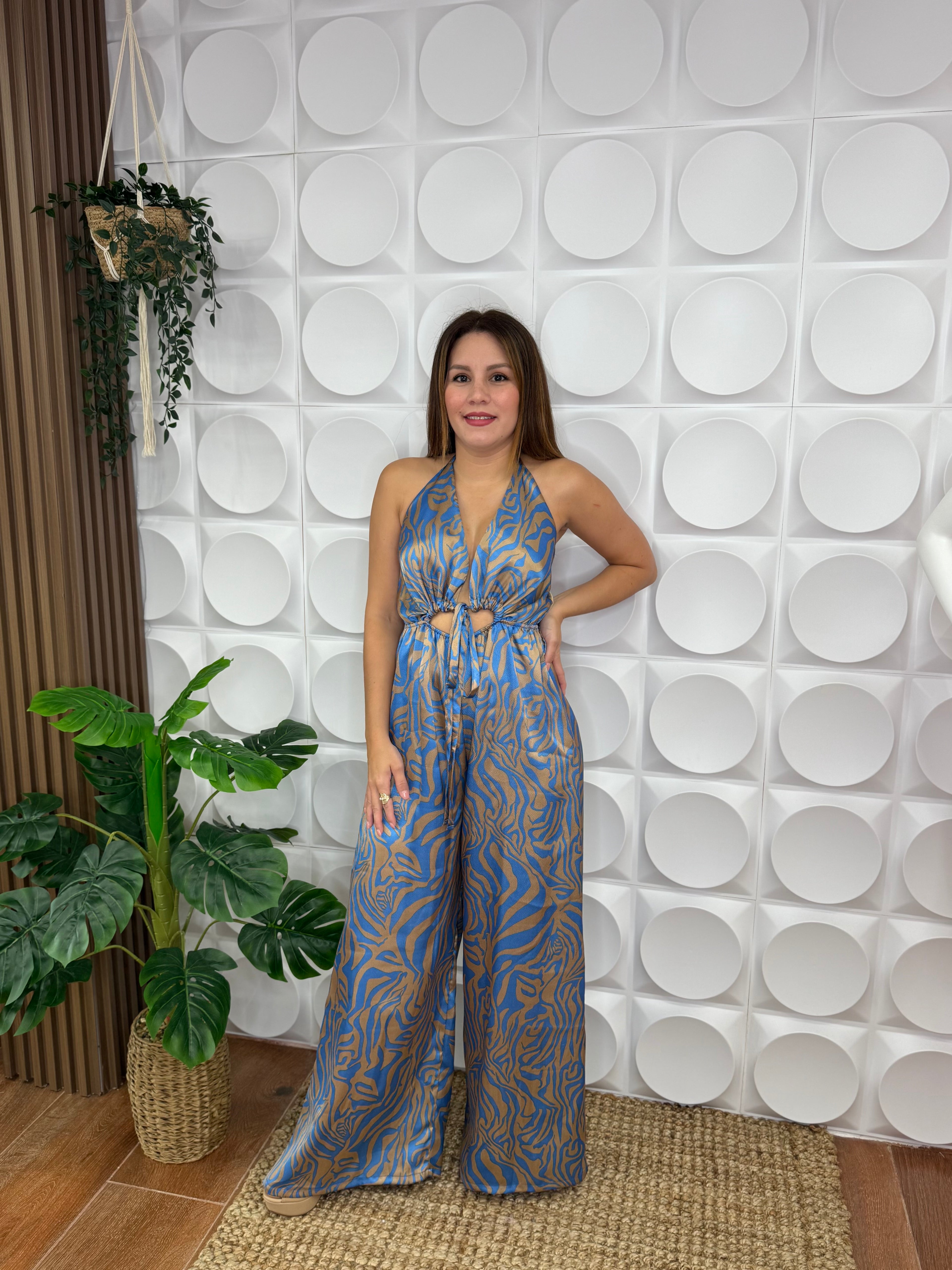 SKY LUXE SATIN TIE FRONT HALTER JUMPSUIT
