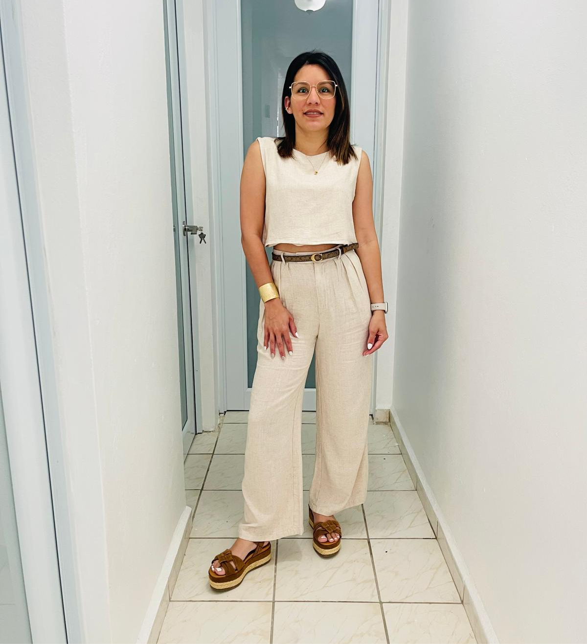 LINEN CROP TOP AND ELASTIC BACK PANTS