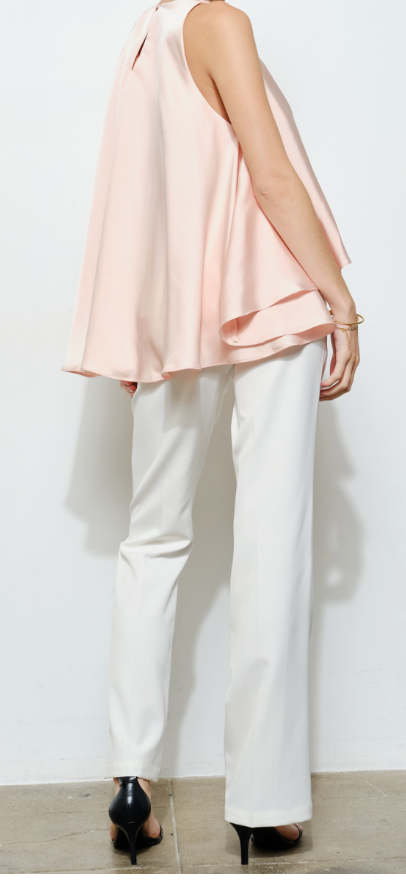Blush Satin Round Neck Loose Sleeveless Top