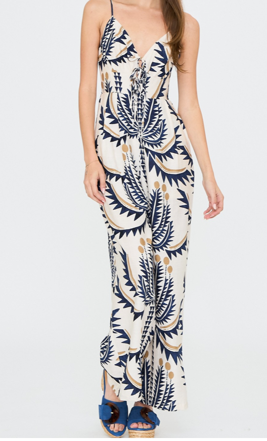 Nova Printed cami jumpsuit with front tie