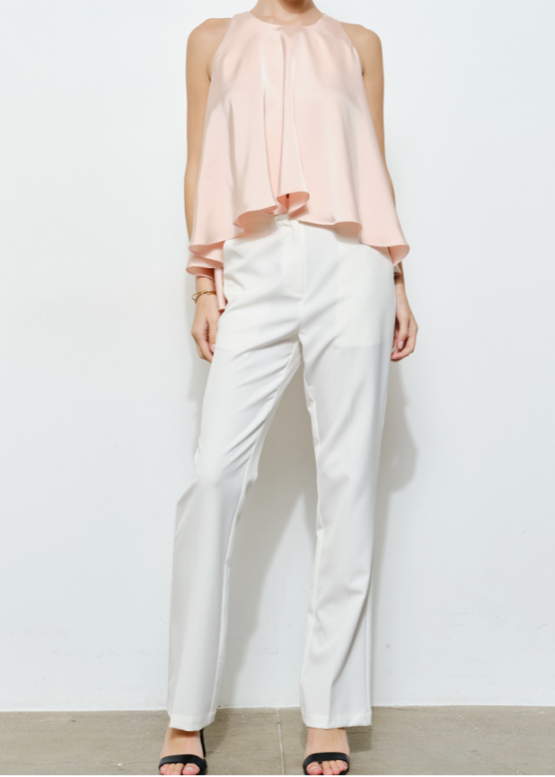 Blush Satin Round Neck Loose Sleeveless Top