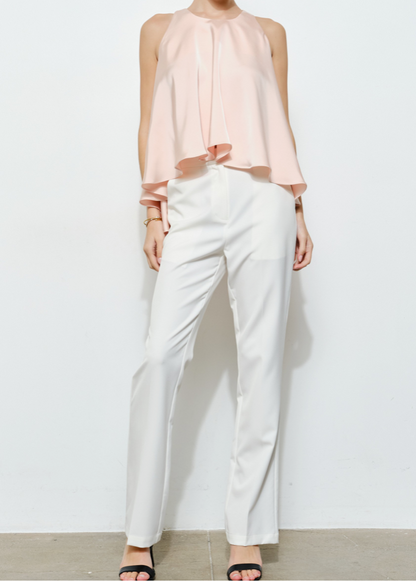 Blush Satin Round Neck Loose Sleeveless Top