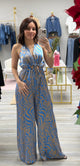 SKY LUXE SATIN TIE FRONT HALTER JUMPSUIT