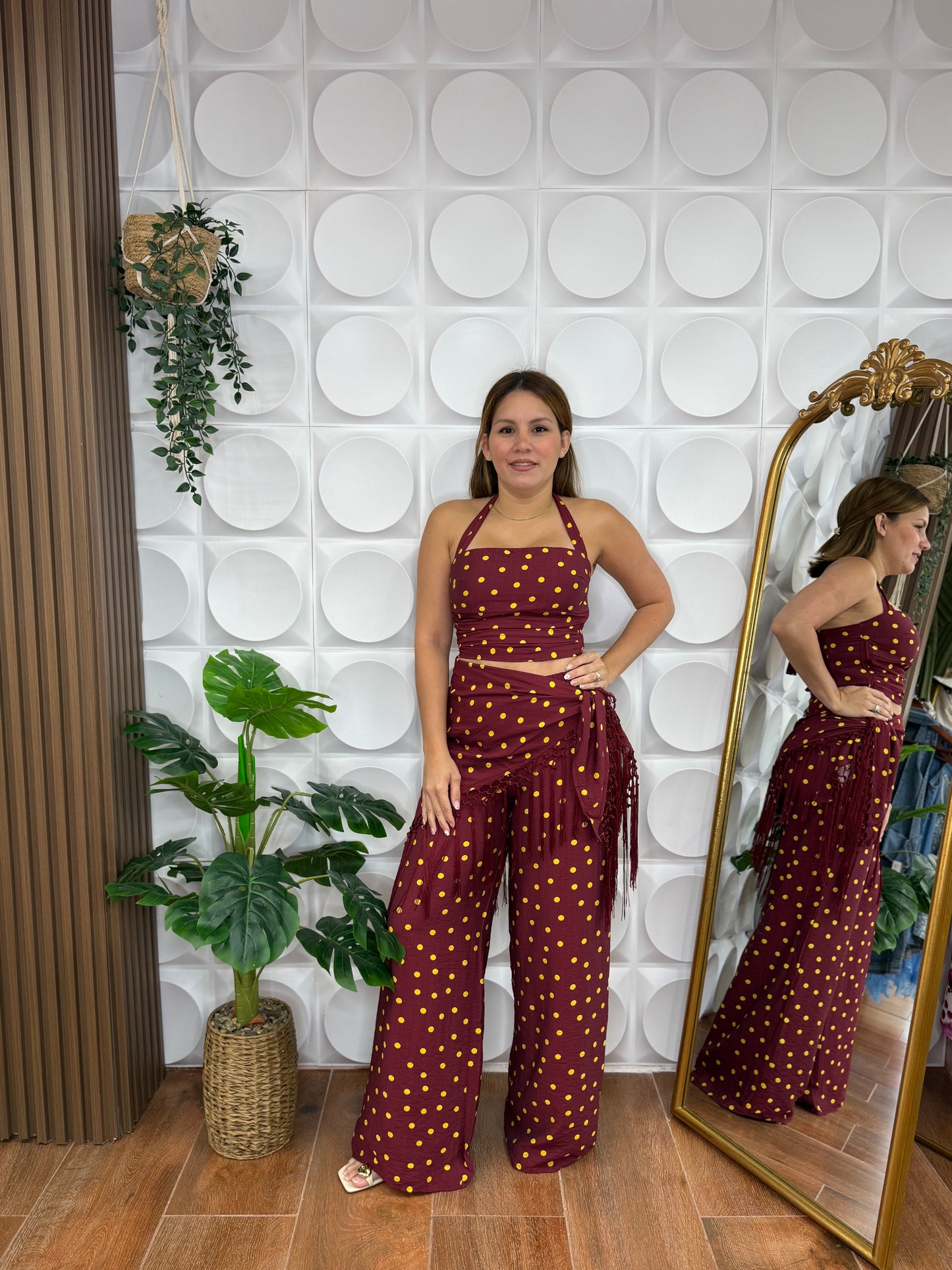 Burgundy Polka Dot 3-Piece Set