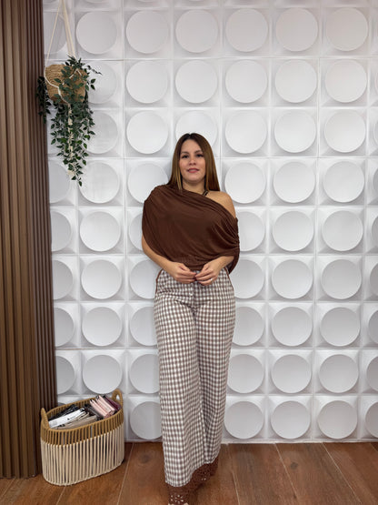 MOCHA CHECKERED PANTS