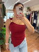 Bergundy Asymmetric One-shoulder Top
